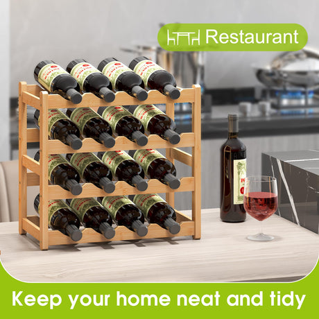 BMOSU Bamboo Wine Rack Wine Storage Cabinet Shelf 16 Bottle Wine Racks Countertop Solid and Practical for Kitchen Dining Room Pantry - 4 Tiers Wine Rack(Natural) BMOSU