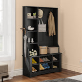 YITAHOME 39" Farmhouse Hall Tree with Entryway Bench, Wood Coat Rack with Storage Shelves, 5 Coat Hooks, 6 Shoe Cubbies w/Adjustable Shelves, Rustic Hall Tree for Entryway Hallway Foyer Narrow, Black YITAHOME