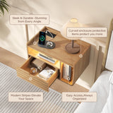 Maupvit Wood Floating Nightstand Set of 2, Wall Mounted Night Stand with Drawer and Charging Station, Bedside Table with Open Shelf, Led Nightstand for Bedroom Maupvit