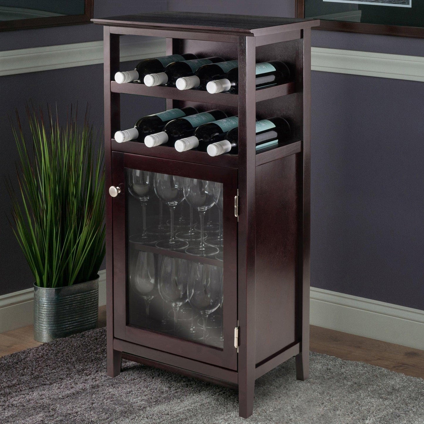 Winsome Alta Wine Cabinet, Dark Wood (92119) - WoodArtSupply