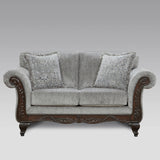 Roundhill Furniture Hernen Carved Wood Frame Sofa and Loveseat Set, Gray Roundhill Furniture