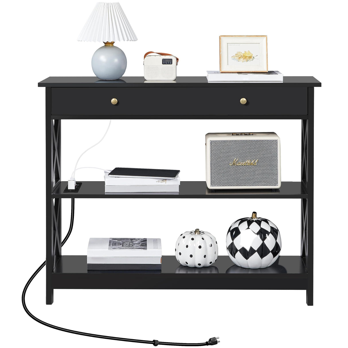 Yaheetech TV Stand with Power Outlet, Entertainment Center with Drawer, 39.5" Media Console Table for TV up to 45 inch with 2 Open Shelves for Bedroom, Living Room, Entryway, Black Yaheetech