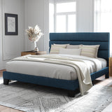 Allewie King Size Platform Bed Frame with Fabric Upholstered Headboard and Wooden Slats Support, Fully Upholstered Mattress Foundation/No Box Spring Needed/Easy Assembly, Navy Blue Allewie