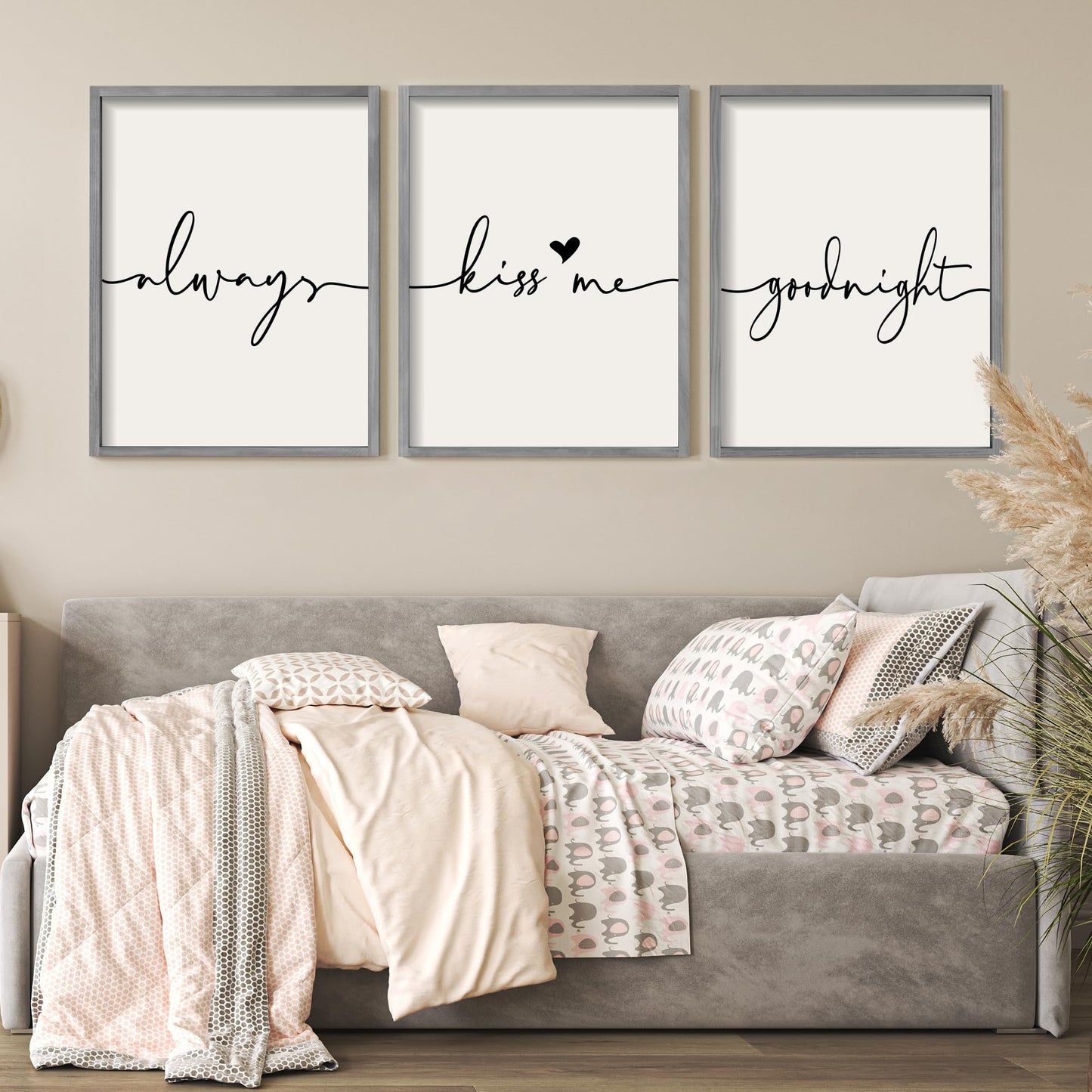 Set of 3 Framed Always Kiss Me Sign 11"x14" Living Room Wall Decor for Farmhouse Rustic Home Wall Art Wood Signs