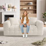 DAMAIFROM 66.5" Chenille Cloud Sofa Couch with 2 Soft Pillows, Comfy Upholstered Chenille 2 Seater LoveSeat Sofa, Modern Deep Seat Sherpa Cloud Couch, Oversized Love Seat for Living Room, Beige White DAMAIFROM