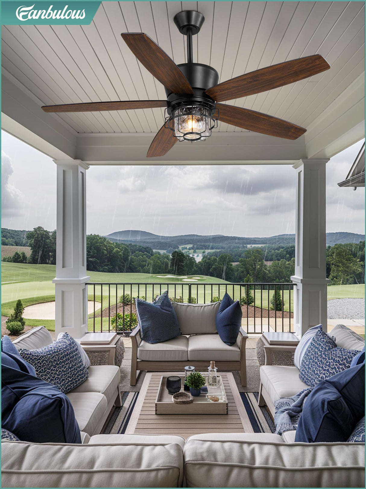 Fanbulous 52" Outdoor Ceiling Fans with Lights and Remote Control,IP65 Wet Rated Waterproof Ceiling Fan with 6-Speed DC Motor, Farmhouse Gazebo Fan for Porch Patios Pavilion Fanbulous