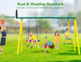 Osoeri Swing Sets for Backyard, 5-in-1 Kids Swing Set, Outdoor Swing Set with Saucer Swing, Glider, Rope Swing, and Basketball Hoop Osoeri
