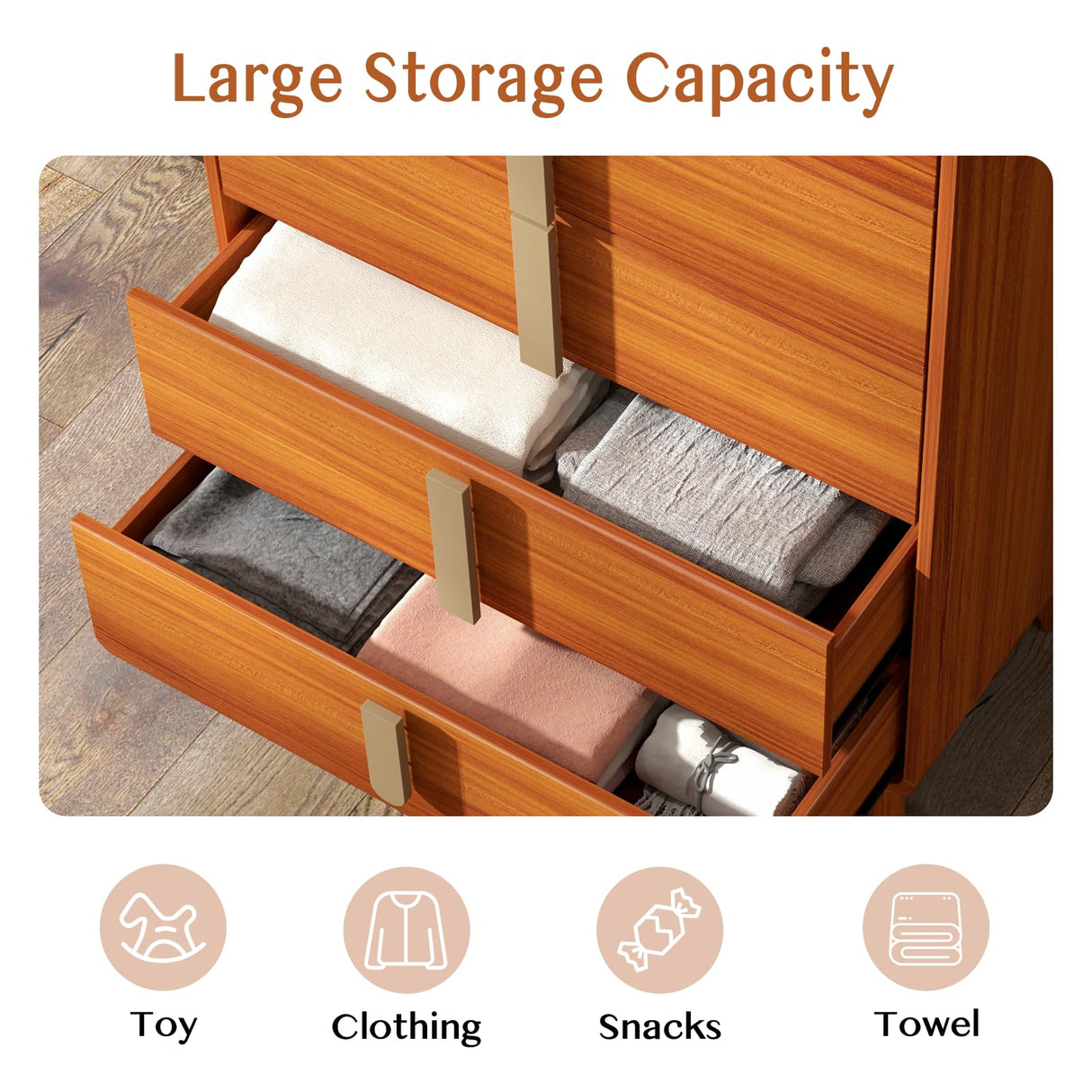 pnochoo 5 Drawer Dresser,Mid Century Modern Dresser for Bedroom,47.2" Tall Wooden Dresser,Entryway Cabinet with Drawers,Chest of Drawers with Metal Handle for Living Room,Hallway,Cherry pnochoo