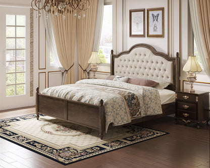 LUXOAK King Size Solid Wood Bed Frame with Upholstered Camelback Headboard, Easy Assembly in Walnut - WoodArtSupply