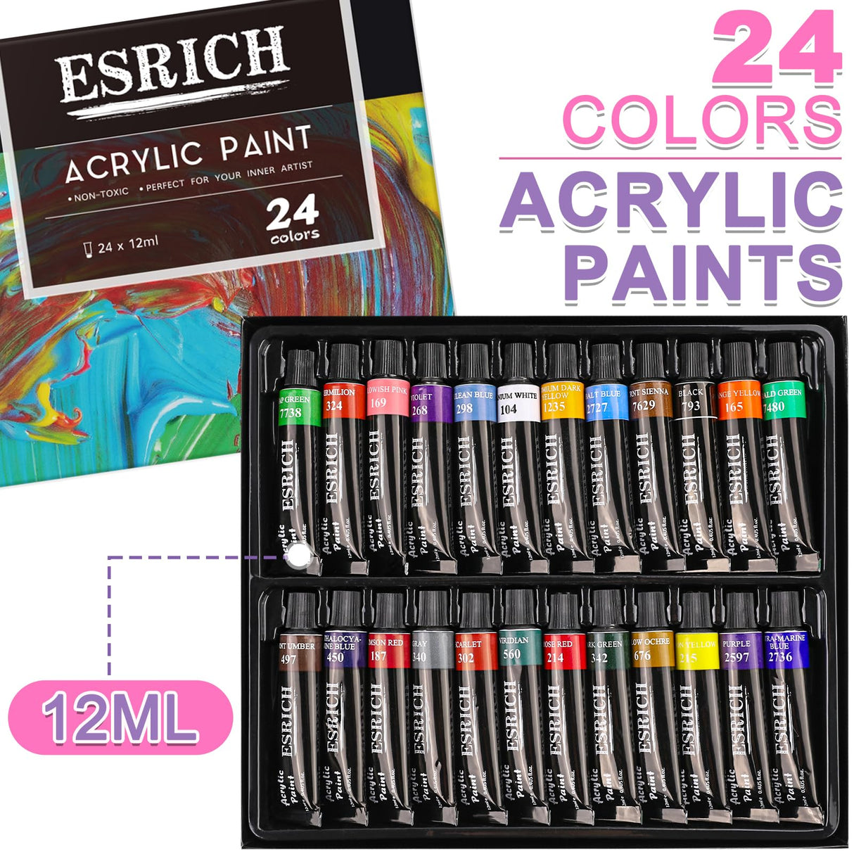 ESRICH 77PCS Professional Painting Set, Acrylic Paint, Watercolor Paint, with 1 Wood Easel, 48Colors, Brushes, Canvases, Painting Supplies Kit for Kids,Students, Artists and Beginner ESRICH