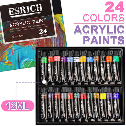 ESRICH 77PCS Professional Painting Set, Acrylic Paint, Watercolor Paint, with 1 Wood Easel, 48Colors, Brushes, Canvases, Painting Supplies Kit for Kids,Students, Artists and Beginner