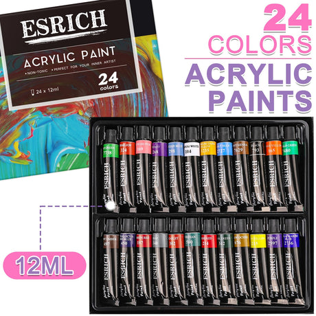 ESRICH 77PCS Professional Painting Set, Acrylic Paint, Watercolor Paint, with 1 Wood Easel, 48Colors, Brushes, Canvases, Painting Supplies Kit for Kids,Students, Artists and Beginner ESRICH