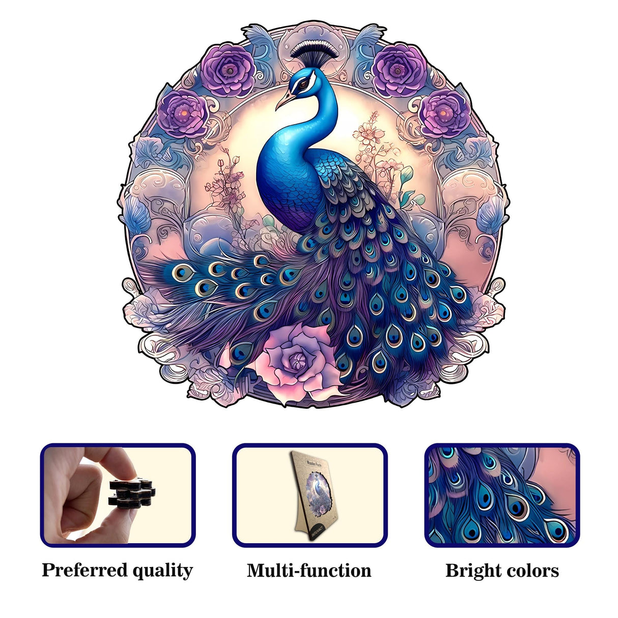 IKFUVACT Unique Wooden Jigsaw Puzzles, Wood Puzzles for Adults, Family Puzzle Game (Peacock, Large) IKFUVACT