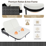 Merax Outdoor Daybed,Patio Rattan Daybed with Adjustable Backrest,Patio Wicker Loveseat Lounger,Outdoor Bed Loveseat Sofa Set with Pillows and Cushions for Garden, Backyard, Poolside,Black+Beige Merax