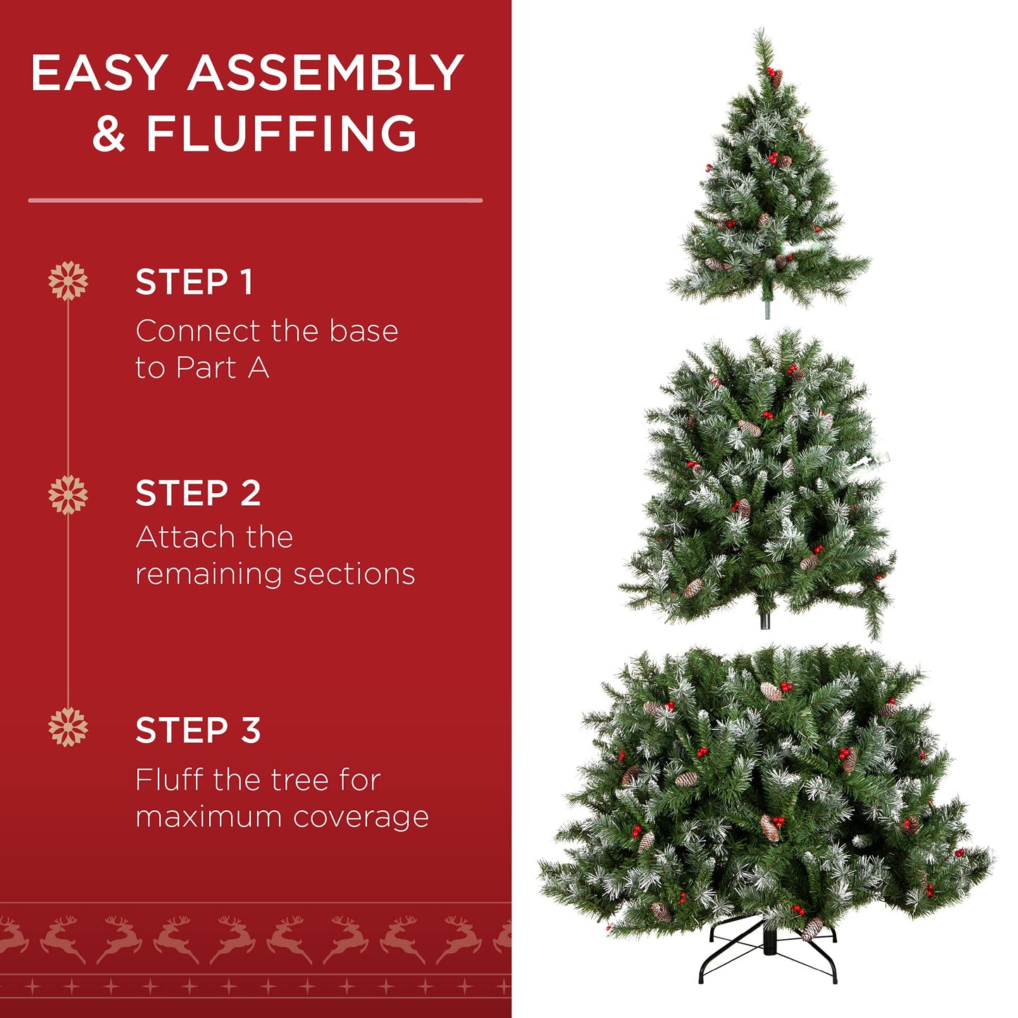 Best Choice Products Christmas Tree Pre-Lit, Pre-Decorated Artificial 6ft Frosted Pine Holiday Decoration w/Frosted Tips, Pine Cones, Berries