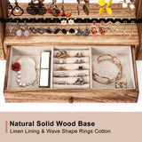 Pinzoveco Earring Organizer, 5 Layer Earring Holder Organizer with Necklace Holder Pole, Rustic Wood Jewelry Organizer Stand Display for Stud Earring Bracelet Necklace Ring, 175 Earring Holes Pinzoveco