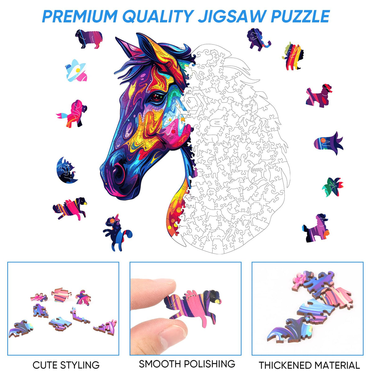 Horse Head Wooden Puzzle for Adults, Horse Wooden Jigsaw Puzzles(15.8 * 18.3in-500pcs), Unique Shape Animal Adult Puzzles,Irregular Wood Puzzles Best Gift for Adults and Kids Family Game Reouinty