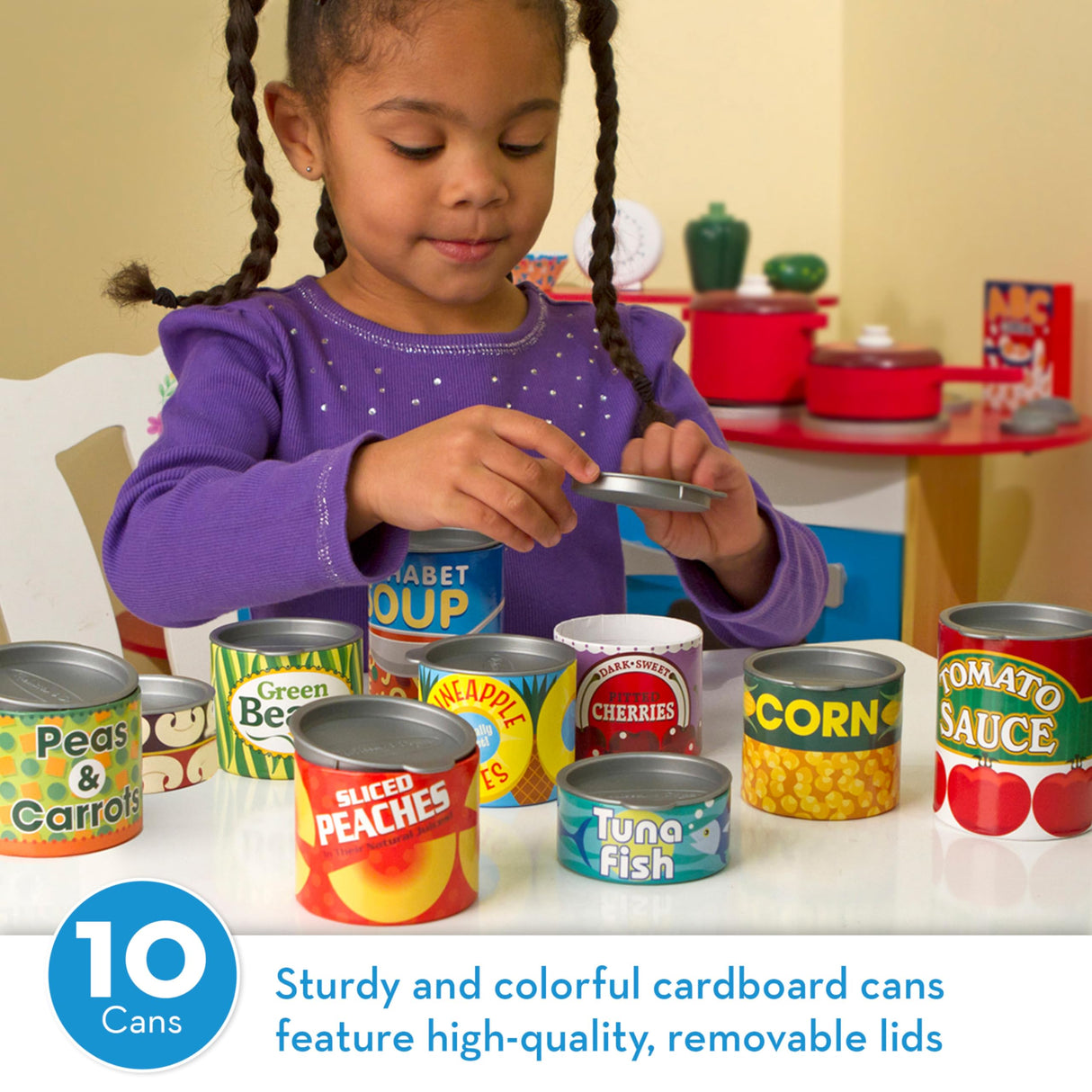Melissa & Doug Let's Play House! Grocery Cans Play Food Kitchen Accessory ,3+ years- 10 Stackable Cans With Removable Lids Melissa & Doug