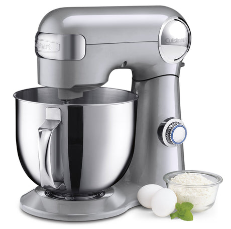 Cuisinart Stand Mixer, 12 Speeds, 5.5-Quart Mixing Bowl, Chef's Whisk, Flat Mixing Paddle, Dough Hook, and Splash Guard with Pour Spout, Silver Lining, SM-50BC, Silver Lining Cuisinart