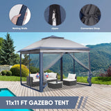Wonlink 11x11 FT Gazebo Tent, Outdoor Tents for Parties with Mosquito Netting, Folding Heavy Duty Height Adjustable Canopy Tent for Patio Backyard Garden Wonlink