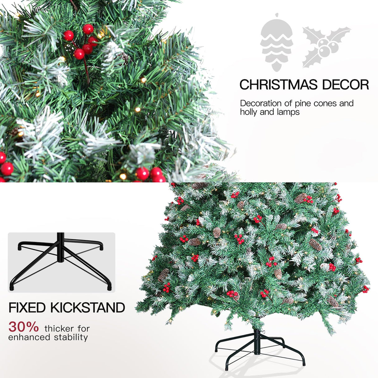 SENNOUL Prelit Christmas Tree with Lights 6ft - Premium Artificial Christmas Tree, with 874 Branch Tips and 250 Warm Lightsm, Support Automatique, Easy Assembly,Perfect Choice for Xmas Decorations SENNOUL