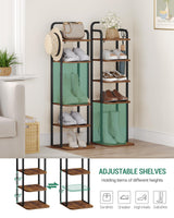 Hzuaneri 6 Tiers Vertical Shoe Rack, Narrow Shoe Tower, Tall Shoes Shelf with 2 Hooks, Adjustable Shelves, Corner Shoes Shelves for Small Spaces, Entryway, Living Room, Rustic Brown SR04201B Hzuaneri