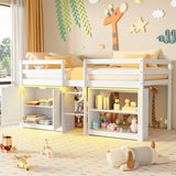 TOLEAD Kids Loft Bed, Twin Loft Bed with Lights, Toddler Loft Bed with 14" H Safety Guardrail, Low Loft Bed with Storage Bookcase and Under-Bed Play Space, Modern Low Loft Beds for Boys Girls (White) TOLEAD