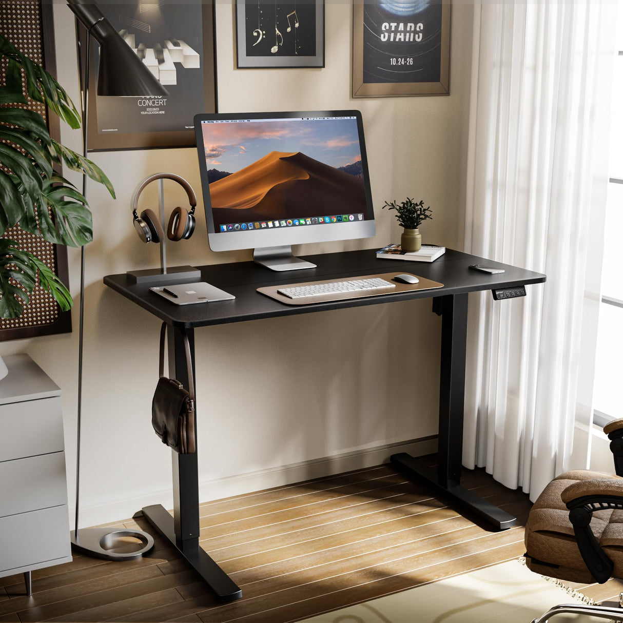 ERGOMAKER 43" Electric Standing Desk, Height Adjustable, Sit Stand Up Desk for Home Office & Computer Workstations, Memory Controller, Black ERGOMAKER
