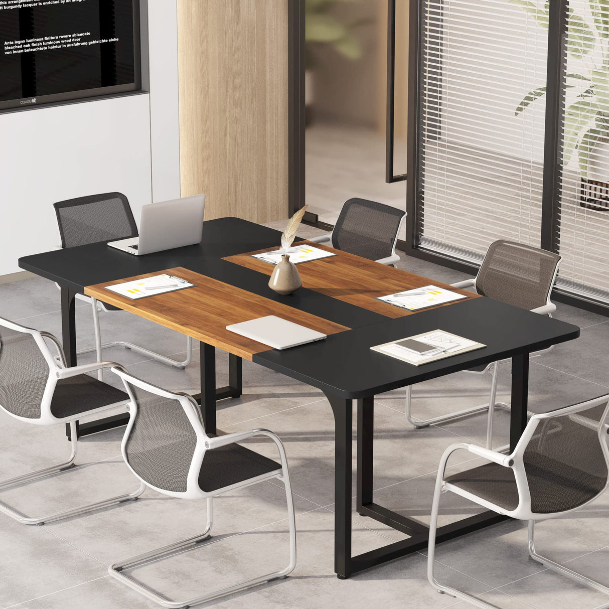 Tribesigns 6FT Conference Table, 70.8" Meeting Seminar Table up for 8 People, Business Style Large Office Conference Room Table Boardroom Desk with Strong Metal Legs Tribesigns