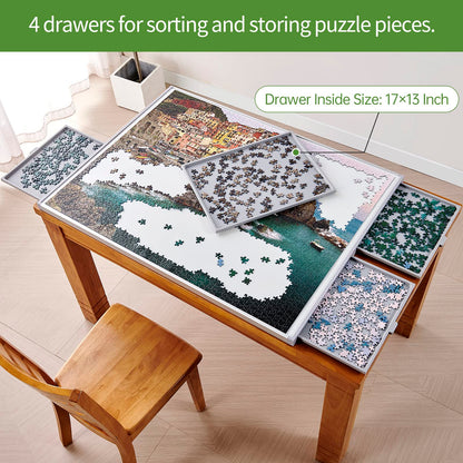 2000 Piece Non-Wood Jigsaw Puzzle Board with Drawers and Felt Fabric Cover Mat, Portable Puzzle Table for Adults, Puzzle Tray, Super Large Size: 40×30 Inch Work Surface, Lightweight Design, G - WoodArtSupply