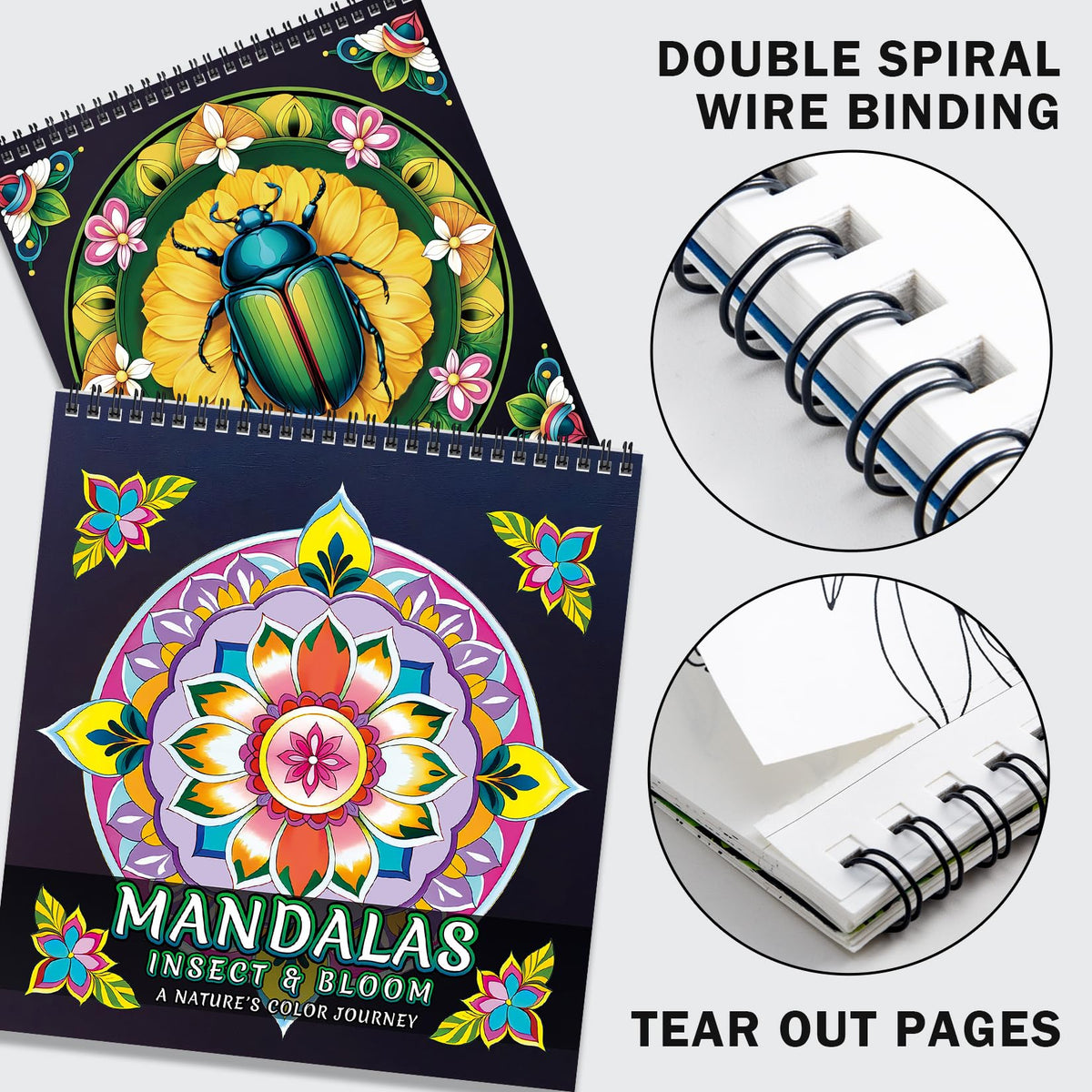 FUN LAVIE Adult Coloring Book 32 Mandala Coloring Books for Adults Relaxation and Teens Stress Relief, Featuring Mandalas Insect & Bloom Patterns for Women Mindfulness, Spiral Bound FUN LAVIE