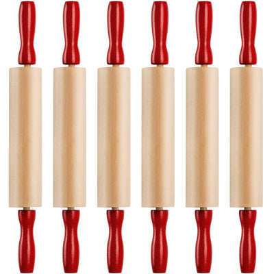 Mini Rolling Pin 7.5 Inch Kids Rolling Pin - (Pack of 6) Set for Play Dough Accessories Small Rolling Pin for Dough - Wood Kids Rolling Pins with Handles for Foods, Accessories