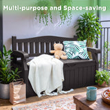 Greesum 70 Gallon Outdoor Storage Deck Box with Armrest Bench Lockable, Waterproof and UV Resistant, Suitable for Garden, Pool, Patio, Brown Greesum