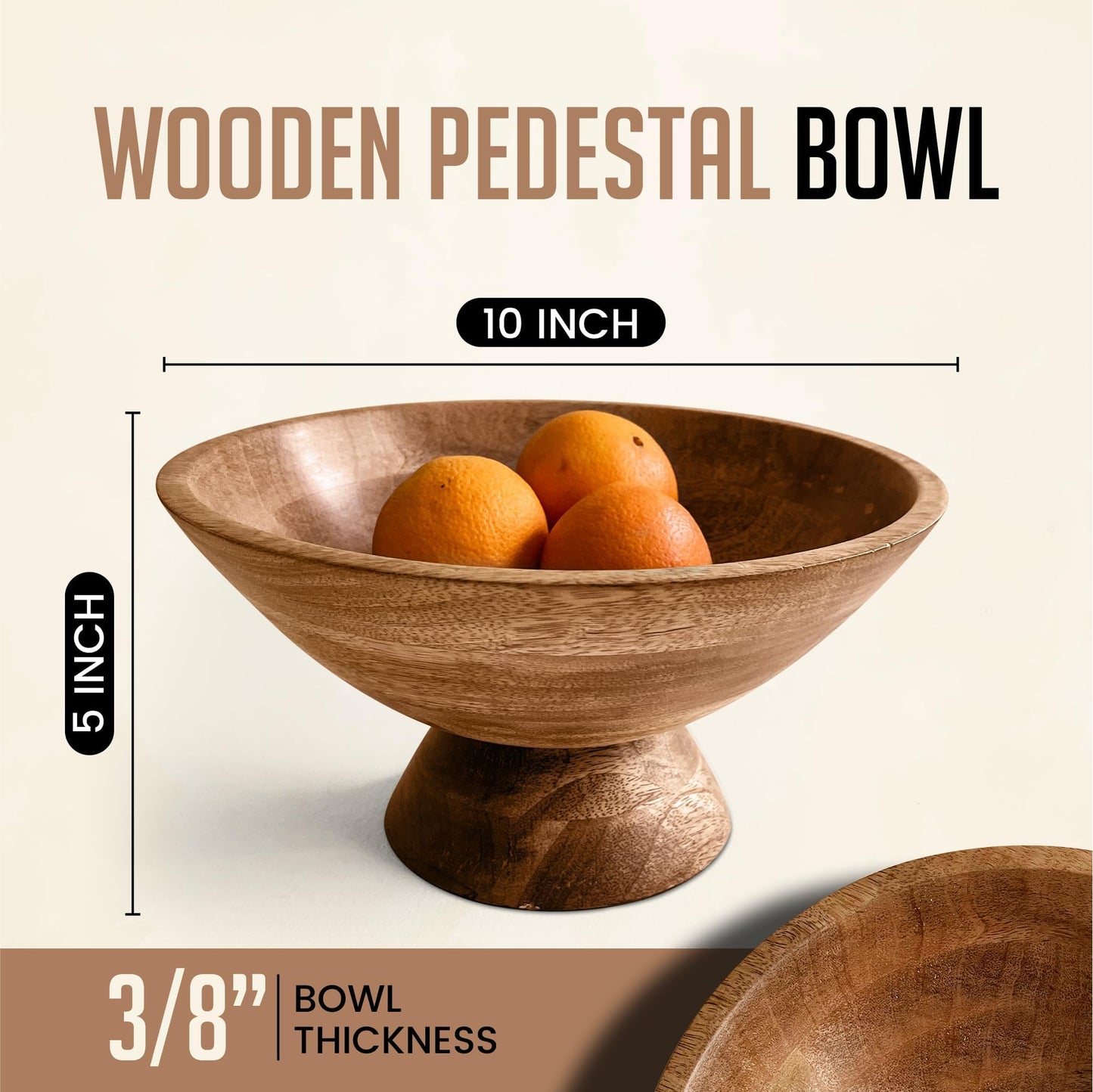 Fairwood Way Wooden Pedestal Bowl - 10 Inch Wide Natural Wood Footed Bowl for Dining Table Centerpiece - Rustic Wood Fruit Bowl for Kitchen Counter - Modern Fruit Bowl on Pedestal - WoodArtSupply