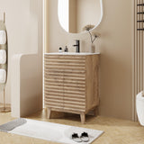 eclife 24" Bathroom Vanity with Sink Combo Mid-Century Freestanding Cabinet with Wood Stripes Decor, Adjustable Shelf, Undermount Sink Faucet Drain, Light Walnut eclife