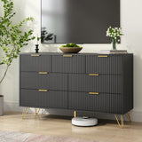 BAZELOR Black Dresser for Bedroom, 7 Drawers Dresser with Golden Handles, Modern Wood Chest for Living Room, Hallway, Entryway BAZELOR