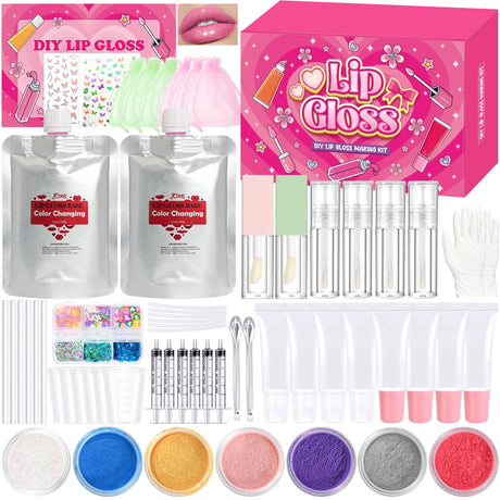 JCOOS Color Changing Lip Oil Kit, 64PCS Make Your Own Flavored Lip Gloss, Moisturizing Lipgloss Sets for Girls & Kids Jcoos