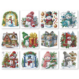 YOKUSHI 12 PCS Diamond Art Painting Christmas Greeting Cards with Envelopes, Snowman Craft DIY Card Making Kits for Adults Kids Gifts (White) YOKUSHI