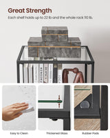 VASAGLE Bookcase, 5-Tier Bookshelf, Slim Shelving Unit for Bedroom, Bathroom, Home Office, Tempered Glass, Steel Frame, Ink Black ULGT029B61 VASAGLE