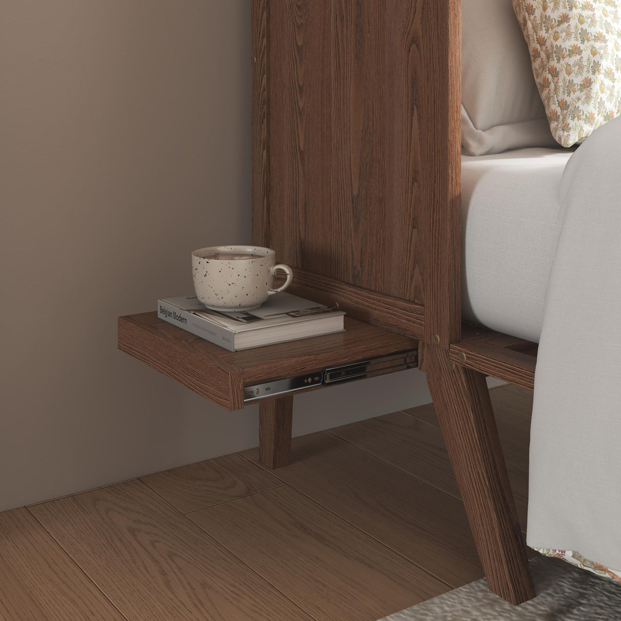 LUMISOL Queen Size Murphy Cabinet Bed, Solid Wood Folding Bed Frame with USB Port and Removable Shelves on Each Side for Home Office, Guest Room, Walnut LUMISOL