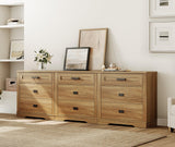 WAMPAT 3-in-1 Rustic Dresser Combo, Large Storage Chest of Drawers, 94.5" Wide Farmhouse Media Console, Vintage Oak WAMPAT