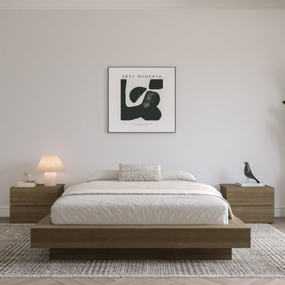 Nexera Marconi Brown Oak Platform Bed Frame with Minimalist Design - WoodArtSupply