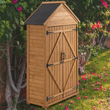Outdoor Wooden Storage Cabinet, Garden Wood Tool Shed, Outside Wooden Shed Closet with 3 Detachable Shelves, Waterproof Roof, and Latch for Yard Patio Lawn Deck (Natural) (Natural) Mulinsonfly