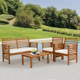 Outdoor Wood Sofa Set Patio Conversation Sets Acacia Patio Sofas Set with Thick and Soft Cushions Easy to Assemble Patio Furniture Set Natural Acacia Wood Compact and Sturdy Design Furniture Set PayLessHere