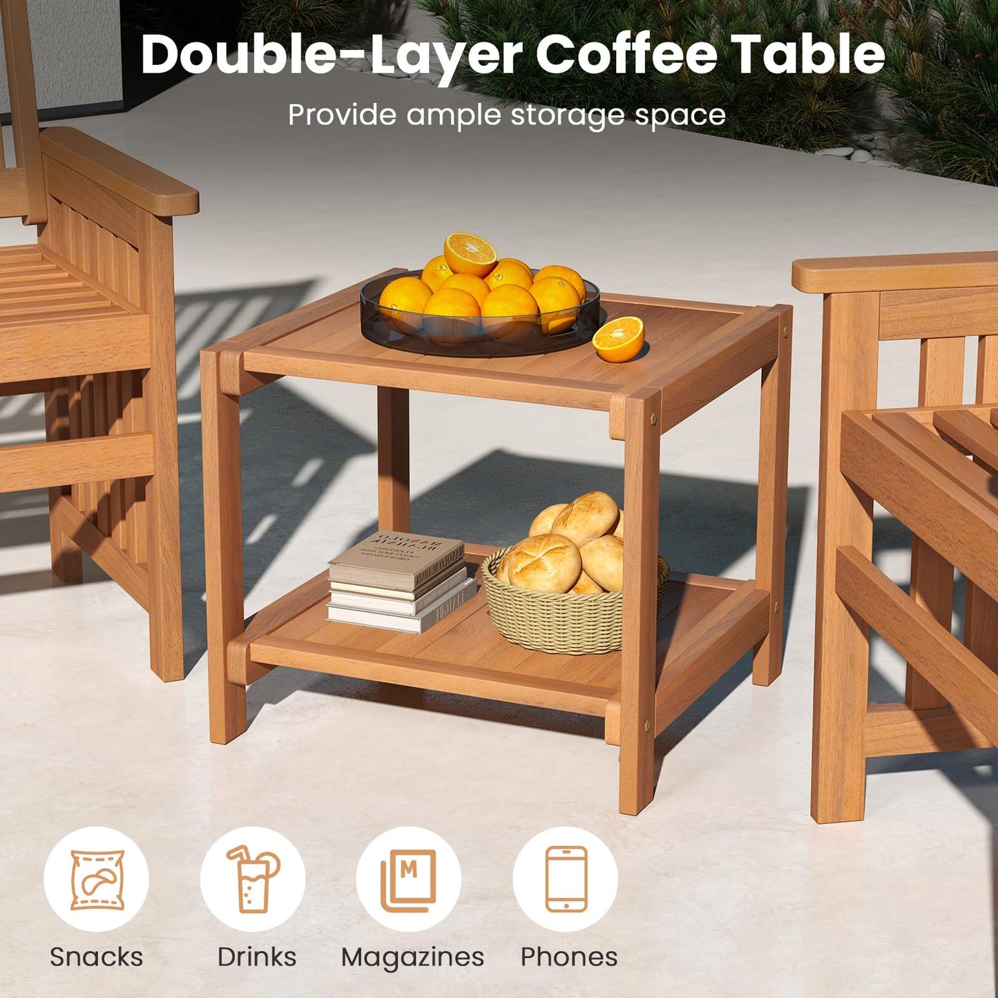 Tangkula 3 Pieces Patio Furniture Set with 1.5” Umbrella Hole, Wood Table and Chairs Set for 2, for Porch, Backyard, Poolside, Lawn, Deck - WoodArtSupply