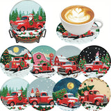 8 PCS Christmas Red Truck Diamond Art Coaster Kits with Holder - Diamond Painting for Adults Beginners - 5D Gem Art Dots Paintings with Cork Pads - Crafts Supplies Clendo