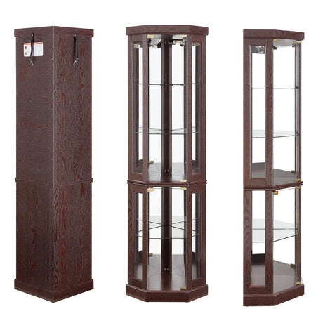 nifoti 69" H Lighted Curio Cabinet Corner Display Case,Corner Glass Cabinet with Tempered Glass Door and Adjustable Shelves,Wooden Curio case with Mirrored Back Pane (Style 2 - Dark Cherry) nifoti