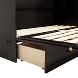 KEIKI Queen Murphy Bed Cabinet – Foldable Wall Bed w/USB, Rattan Panel & Drawer – Space-Saving, Heavy-Duty Frame – for Apartments/Guest, Espresso KEIKI