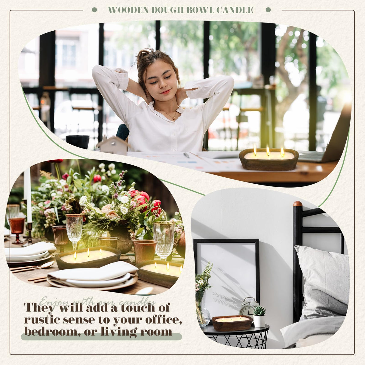 Threlaco 2 Pack 10 Inch Wood Dough Bowl Candle Candle Decorative with Wick Scented Candles Soy Gifts for Men Women Farmhouse Table Centerpiece Home(Sage and Eucalyptus) Threlaco