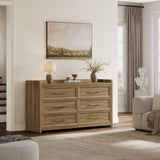 SICOTAS 6 Drawer Dresser for Bedroom-56.4" Extra-Wide Wooden Chest of Drawers with Large Storage, Long Dresser TV Stand with Drawers, Mid Century Modern Closet Dressers for Nursery, Brown Oak SICOTAS